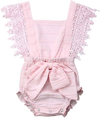 Newborn Baby Girl Chic Clothes Baptism Lace Jumpsuits Bowknot Romper Cotton