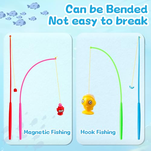 Jerryvon Toys Children 3 Years Montessori – Gift Child 3 4 Years – Fish Fishing Game with 26 Fish Toys and 4 Fishing Rod – Educational Games Children Girl 2 3 4 Years Old – Double Layer Design