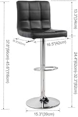 Panana Height Adjustable Cuban Bar Stool Set of 2 Black PU Leather 360° Swivel view 3