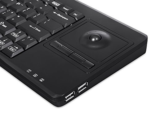 Perixx PERIBOARD-514H PLUS, Wired Keyboard with Trackball - 14.57x5.39x1.02 Inch Dimension - USB Port with 2 Hubs - Trackball Updated in 2015