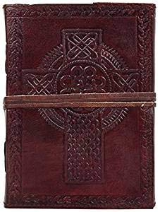 HONEY LEATHER EXPORTERS Handmade Vintage Antique Look Genuine Leather Bound Christian Catholic Journal Diary Notebook Travel Book with Blank Unlined Pages to Write for Men Women Gift for Him Her Celt