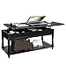 VASAGLE Lift-Top Coffee Table with Turned Real Wood Legs and Lower Shelf, 2 Hidden Storage Compartment, Assembly Without Tools for Living Room Home Office Dining Country Brown ULCT14GL