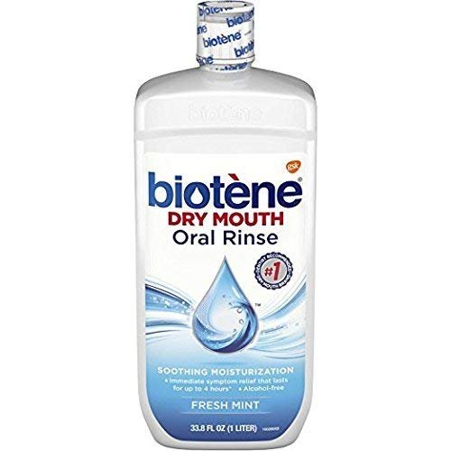 Biotene Fresh Mint Moisturizing Oral Rinse Mouthwash, Alcohol-Free, for Dry Mouth, 33.8 ounce (2 packs)
