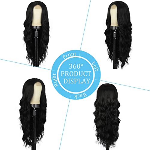 POPTAIYU Long Black Wavy Wigs for Women Lace Front Body Middle Part Hair Heat Resistant Synthetic Natural Looking Wigs for Daily Party Use (Black,26inch)