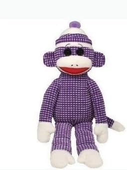 Ty Beanie Buddies Sock Monkey Plush, Purple Quilted, Medium