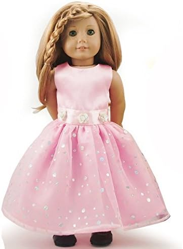 CNACCASU Pink Long Dress for 18 Inch American Girl Shiny Flower Doll Clothes Clothing(FBA)