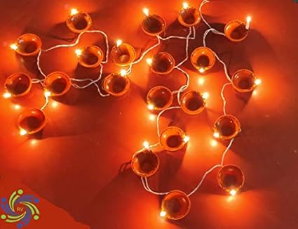 RMart Light Brown Diya Light 5M Electric 21 Deepak LED Fairy String Series Lights Home Diwali Decoration Lightning - (Brown) Rope Light/Strip Light/Rise Light/Lighting for Deepawali (Pack of 1)