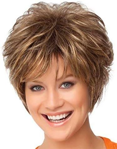 SmartFactory Short Golden Natural Explosion Curly Softtextile Silk Full Synthetic Fiber Wig Cap for Women Ladies