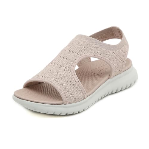 ZDQ Sandalias Mujer Verano Plana Comodas Zapatos, Deportiva Sandalias con Punta Abierta Rosa41