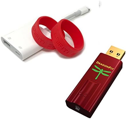 AudioQuest Preferred Apple/iPhone Mobile Bundle: DragonFly Red (Portable USB Preamp, Headphone Amp &amp; DAC) and Apple Lightning to USB 3 Camera Adapter (CCK 3.0) and 2 Red 2" Silicone Bands