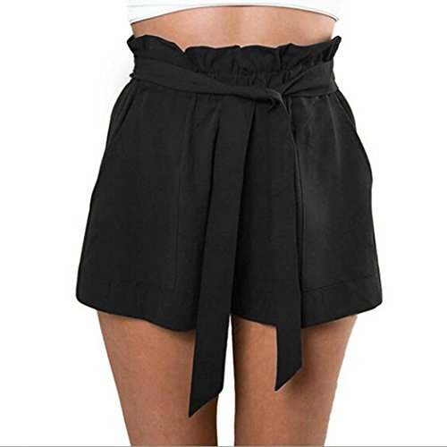 Han Shi Women Fashion Shorts Elegant High Waist Classics Casual Pants with Belt (Black, S)