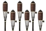 Brown Weave Bamboo Torches; Decorative Torches; Fiberglass Wicks; Extra-Large (16oz) Metal Canisters for Longer Lasting Burn; Stands 59" Tall (6 Pack)