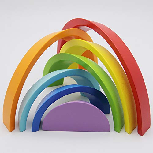 image for MorTime Wooden Rainbow Stacker, Tunnel Stacking Game, Jigsaw Puzzles E