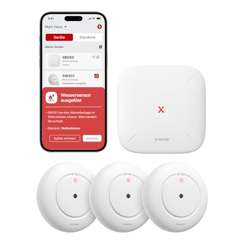 X-Sense Smart Wassermelder mit Batterie, WLAN Wassersensor, kompakter Überschwemmungssensor mit Einstellbarer Lautstärke von bis zu 110 dB sowie 500 m