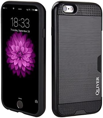 iPhone 6/6s Case, Qliver Shockproof Dual Layer Ultra Thin Wallet Card Holder Cases with Protective Cover for iPhone 6/6s, 4.7 inch - Grey &amp; Black