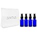 JUVITUS 1 oz / 30 ml Cobalt Blue Glass Boston Round Bottle with Black Treatment Pump (4 Pack) + Clear Travel Bag