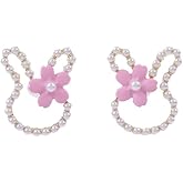 Cute Easter Bunny Rabbit Earrings Pearl Flower Easter Bunny Earrings Rhinestone Carrot Rabbit Stud Earrings Lovely Easter Jewelry Gifts