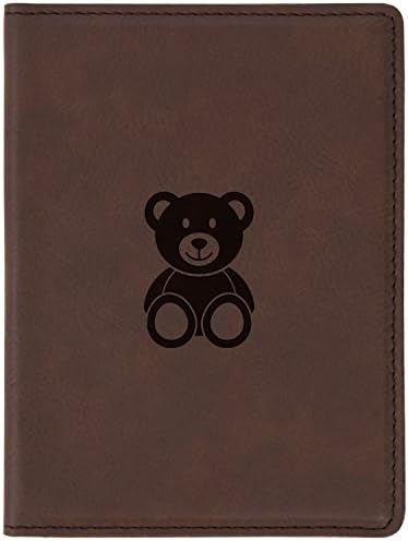 Teddy Bear Brown Leather Passport Holder - Laser Etched Design - 4 X 5.5” Engraved Passport Holder For Women And Men