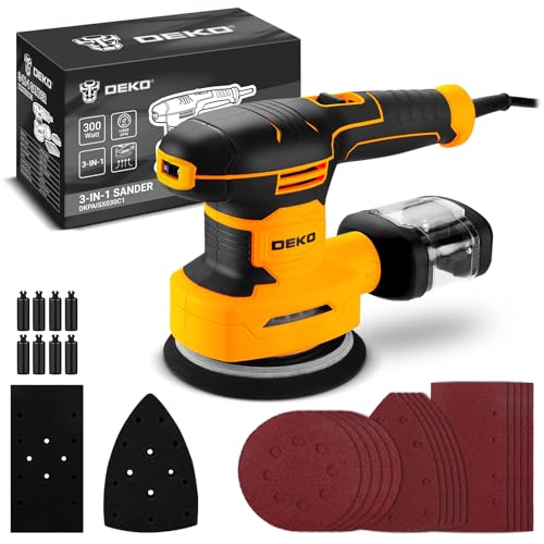 DEKOPRO 3-IN-1 Multi-Function Sander 300W 13000RPM with 15 Sandpaper Sheets 6 Speed Woodworking Accessories