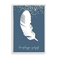 Framed Canvas Wall Art - White Leaf on Grayish-Blue Background - Canvas Prints Home Artwork Decoration for Living Room,Bedroom - 16x24 inches