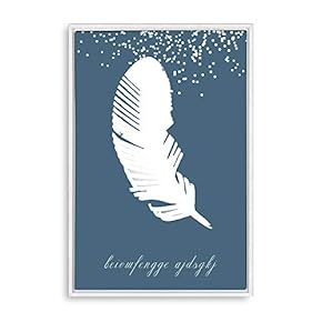 Framed White Leaf on Grayish Blue Background Home...