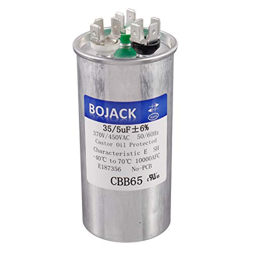 Photo 1 of BOJACK 35+5uF 35/5MFD ±6% 370V/440V CBB65 Dual Run Circular Start Capacitor for AC Motor Run or Fan Start or Condenser Straight