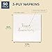 BLUE PANDA 50 Pack Happy Anniversary Napkins, Gold Foil Cocktail Napkins for Wedding Anniversary, Party Decorations, Disposable (5 In)