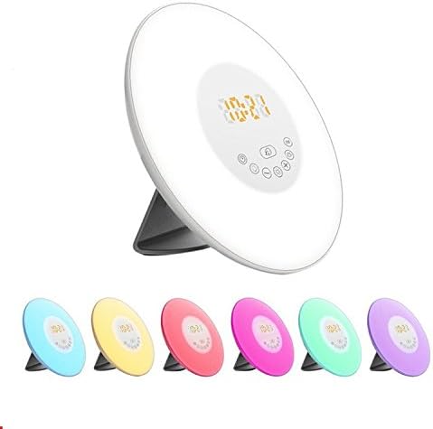 Wake Up Light Alarm Clock Sunrise FM Radio Alarm Clock 7 Colors Night Light, Sunrise Simulation Light clock with 6 Nature Sounds , Touch Control clock with USB Cable