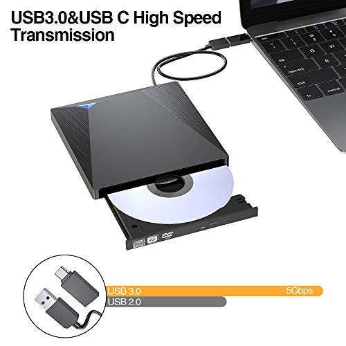VersionTECH. USB 3.0 External CD DVD Drive, Type C Portable Ultra Thin