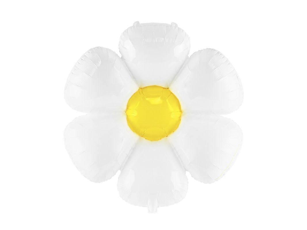 PartyDeco Foil Supershape Daisy Balloon Flower Birthday Party Kids Summer Spring Easter Decoration Fill With Hellium or Air 75 x 71 cm