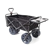 Mac Sports Heavy Duty Collapsible Folding All Terrain Utility Wagon Beach Cart with Table - Black