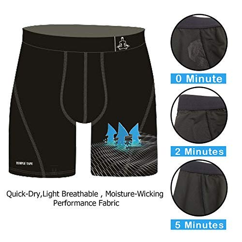 Temple Tape Underwear for Men Sports Performance Boxer Briefs 3-Pack Black Small - Thumbnail 3