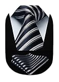 HISDERN Ties for Men Navy Blue Grey Striped Ties