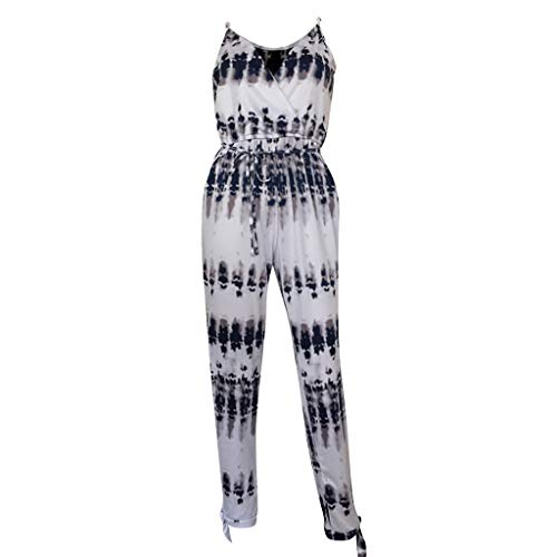 Corriee Women Jumpsuit Fashion Geometric Print Wide Leg Side Split Long Rompers Lady Summer Camis Jumpsuit Blue