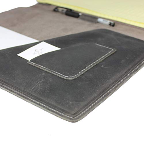 PEGAI Rustic Leather Portfolio/Legal Padfolio, Handcrafted Distressed Leather Pad Folio - Marshall | Rock Gray - Thumbnail 4