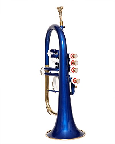 HANDMADE FLUGEL HORN 4 VALVE Bb PITCH WITH FREE HARD CASE AND MP, BLUE COLOR - Thumbnail 3