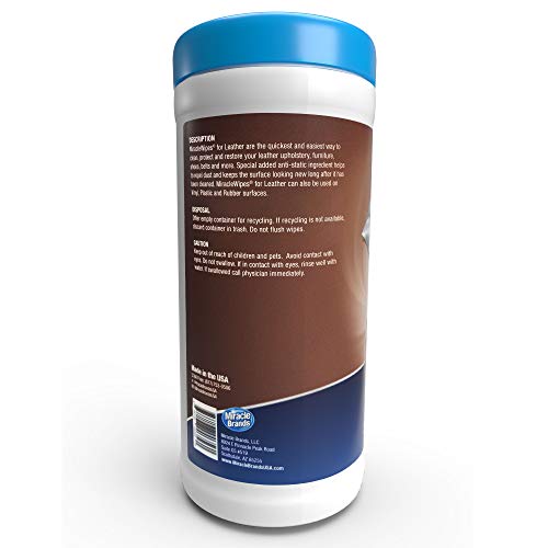 MiracleWipes for Leather Cleaning & Conditioning - Vehicle, Furniture, Shoes, Jacket, Interior, Upholstery - Clean, Protect, Moisturize - UV Protection, Help Prevent Fading - 2 Pack (30 Count)