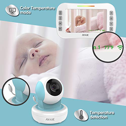 Video Baby Monitor with Remote-Controlled Camera and Clear Large Screen, Two Way Talk, Long Range Connection, No WiFi Needed, Caring for Elder, Home Security Protect by Axvue, Blue, Model E9650-B