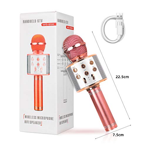 MAEXUS Karaoke Mikrofon Kinder, Bluetooth Karaoke Mikrofon mit Lautsprecher Drahtloses Bluetooth Mikrofon für Kinder Karaoke Mikrofon für iPhone/Android/iPad/PC/U-Disk/TF-Karte, Rose Gold