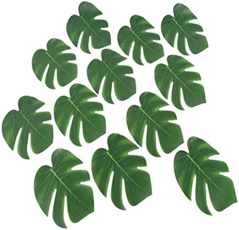 CLONG Artificial Monstera Plant Leaves Hawaiian Luau Party Decor Simulation Tropical Safari Jungle Beach Theme Birthday Party Decorations 13.5" Tropical Leaves Supplies - 12pcs