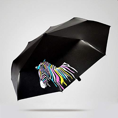 Color Changing Umbrella, Putars Folding Changing Color Zebra Print, Sunshade Parasol Rain Shade Anti-UV, Black, Opening Length 38.6" - Thumbnail 2