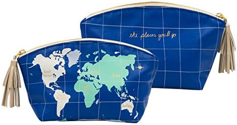 Travel Globe Hello World Bobbi Clutch Zip Pouch, Ocean Blue Cosmetic Bag (5½" x 9¼" x 3")