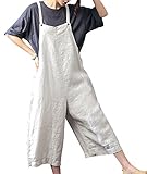 Yesno P21 Women Rompers Cropped Pants Trousers 100% Linen Casual Wide Leg Low Crotch Loose Fit,Beige,L (US12-US14)
