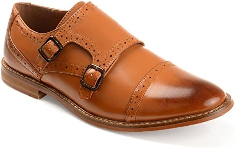 Vance Co. Mens Faux Leather Cap Toe Double Monk Strap Dress Shoes