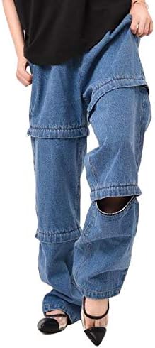 Amazon パンツ デニム レディース デニムパンツ ジーンズ ウエストゴム ボーイフレンドデニム ワイドパンツ ハーフパンツ ショートパンツ 短パン 大きいサイズ 美脚 デニムブルー ショートパンツ 通販