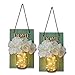 HABOM Mason Jar Sconce Home Wall Decor, Rustic Hanging Jar Sconce with LED Fairy Lights and Silk Hydrangea Flowers Farmhouse Wall Decoration (Set of 2)