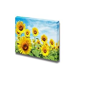 Canvas Prints Wall Art - Sunflower Field Under Sunny Sky | Modern Wall Decor/Home Decoration Stretched Gallery Canvas Wrap Giclee Print. Ready to Hang - 12" x 18"