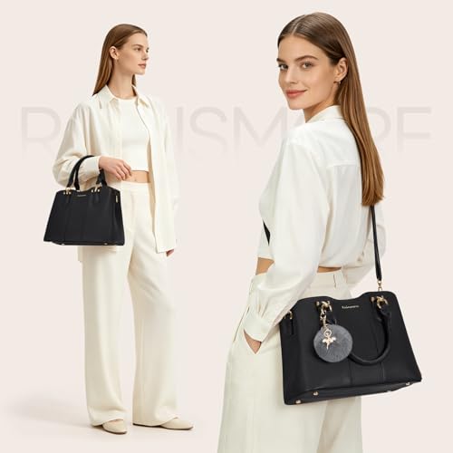 RAINSMORE Women's Medium PU Leather Handbag, Small Handbag, Shoulder Bag for Daily, Work, black