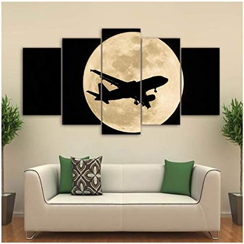 Airplane Moon Poster Abstract Wall Art, 5 Panels Simple Canvas Painting Home Decor Painting - No Frame 40x60x2 40x80x2 40x100x1