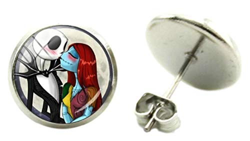 New Horizons Production Nightmare Before Christmas Jack Kissing Sally Glass Dome Stud Earrings
